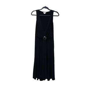 Andre Oliver 10 Black Faux Wrap Midi Dress Luxury Cocktail Plunge Sexy Romantic